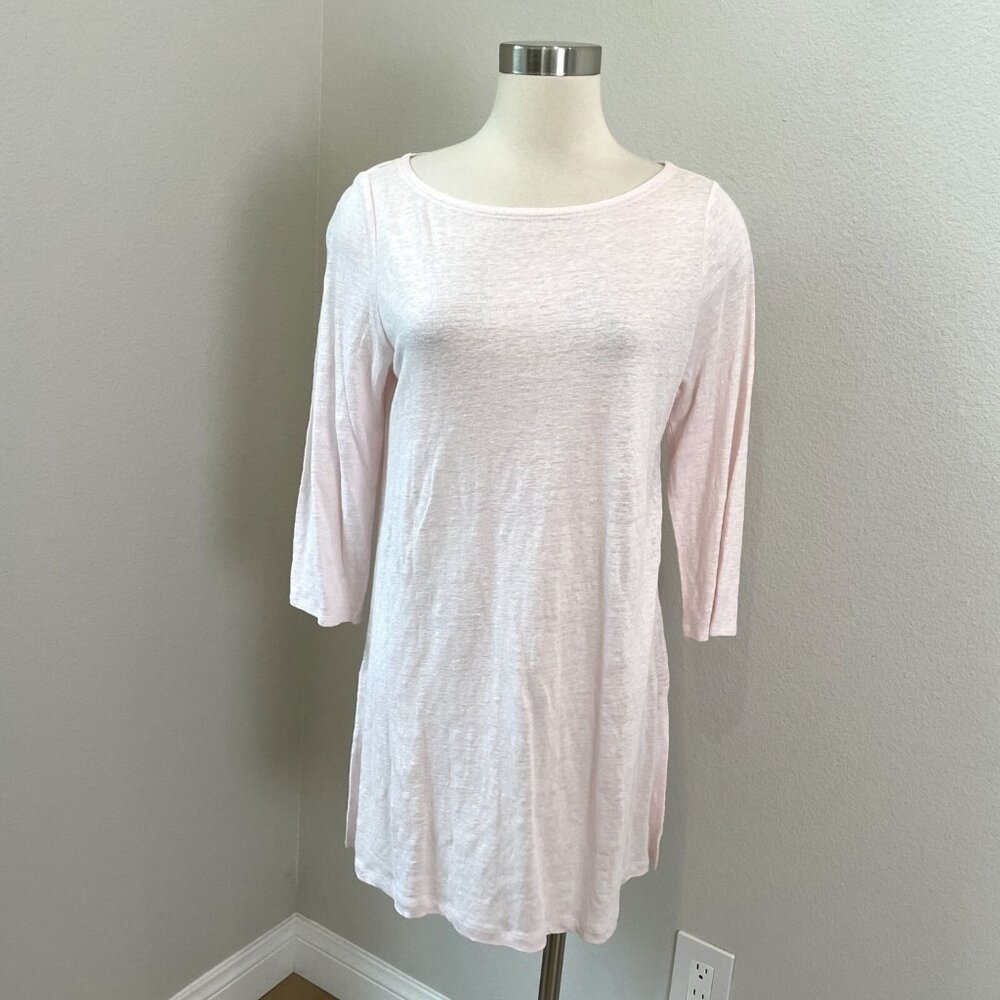 NEW Eileen Fisher Womens Medium 100% Organic Linen Light‎ Pink Tunic Top Shirt